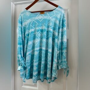 Ruby Road Soft blue and white - size 3x with ties on sleeve